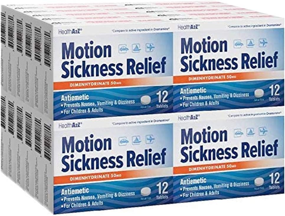 HealthA2Z Motion Sickness Relief, Dimenhydrinate 50mg, Compare to Dramamine Active Ingredient, 24 Packs of 12 Tablets288 Tablets Total, Value Package
