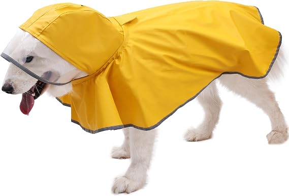 Adjustable Dog Poncho,Hooded Pet Raincoat with Reflective Strips,Rainstorm Level Waterproof,Yellow,XL