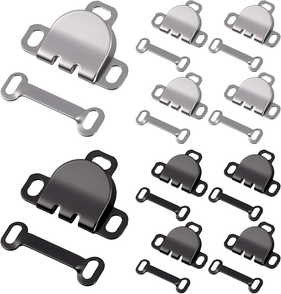 ZEYIYER 10 Sets Hook and Eye Sewing, Hook and Eye Closures for Clothing, Black Silver Metal Hooks and Eyes Clasps for Jeans Trousers