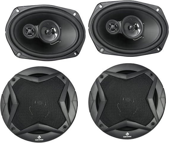 Bass Rockers BR6930 6x9 3-Way & BR650 6.5" 2-Way Car Audio Coaxial Speakers Combo | 2100W Peak Power Pair Set | 4 Ohm Full Range Upgrade for Car, Boat, ATV, UTV, Truck, RV