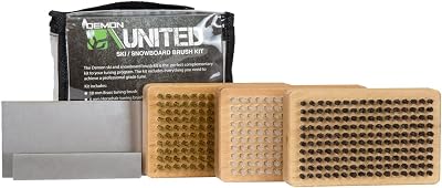 Demon United SkiSnowboard Wax Brush Kit - Bonus Includes Metal Scraper and Edge File