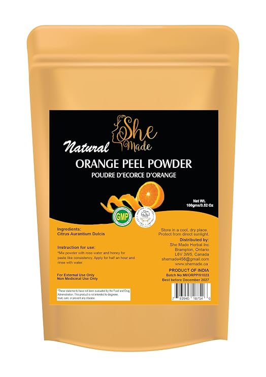 Orange Peel Powder Natural Face Mask and Skin Care | 100gms (3.52 Oz) | Vitamin C Peeling Powder for Skin Care, Face Scrub, Facial Mask | 100% Pure & Natural Orange Peel Powder
