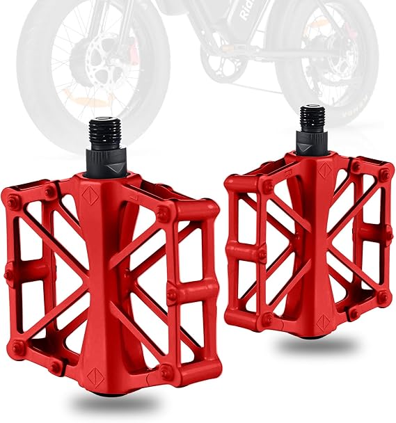 Red Pedals Compatible with Ridstar Q20, Bicycle Pedals for Electric Bike, Aluminium Lightweight Platform Pedal with Non-Slip Pins, Durable Flat Pedal for Electric Bicycle