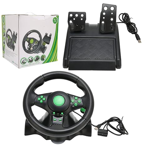 Gaeirt Gaming Steering Wheel for 360, PS3, PS2, USB, 180 Rotation Vibration, Compatible with 360, PS2, 3
