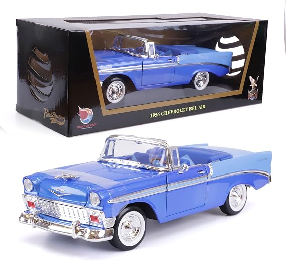 1956 Chevrolet Bel Air 1/18 Scale Die-Cast Metal Model Premium Classic Vintage Alloy Cars with Display Case, with Opening Doors, Best Gift for Men, Dad 14+ Years (Blue)