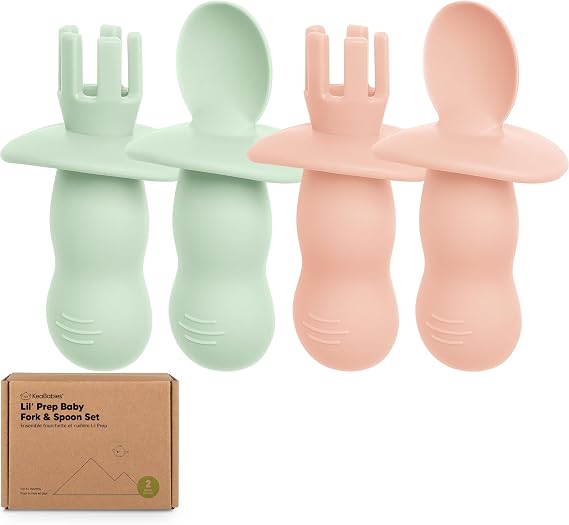 KeaBabies 4-Pack Silicone Baby Spoons and Forks Set BPA-Free (Mellow)