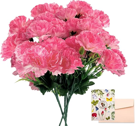 SNAIL GARDEN 24 Heads Artificial Flowers Pink Carnation, Flower Bulk with Sterms, Fake Flowers Bouquet Carnation Silk Petals, Fade Faux Flora for DIY Wedding Home Decoration