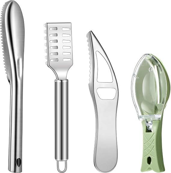 Honoson 4 Pcs Stainless Steel Fish Scale Remover Scaler with Bottle Opener