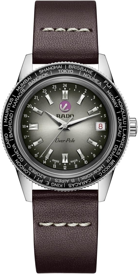 Rado - Captain Cook Over-Pole - Men - Swiss Watch - Rotating Bezel with Some City Names Engraved - High-Tech Ceramic Bezel 80 hours of Power Reserve Includes a Brown case with a second stainless steel Bracelet with rice Grain Look - Handwinding 37 mm
