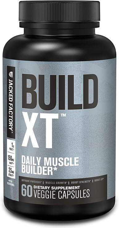 Jacked Factory Build-XT Daily Muscle Builder & Performance Enhancer - Muscle Building Supplement for Muscular Strength & Growth | Trademarked Ingredients Peak02, ElevATP, Astragin - 60 Veggie Pills