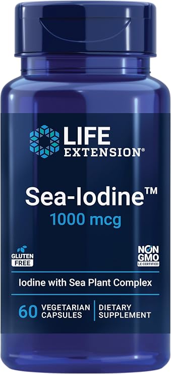 Life Extension Sea-IodineTM, kelp and bladderwrack-derived Iodine, Supports Healthy Levels of This Essential Nutrient for Thyroid Health and Beyond, Non-GMO, Gluten-Free, Vegetarian, 60 Capsules