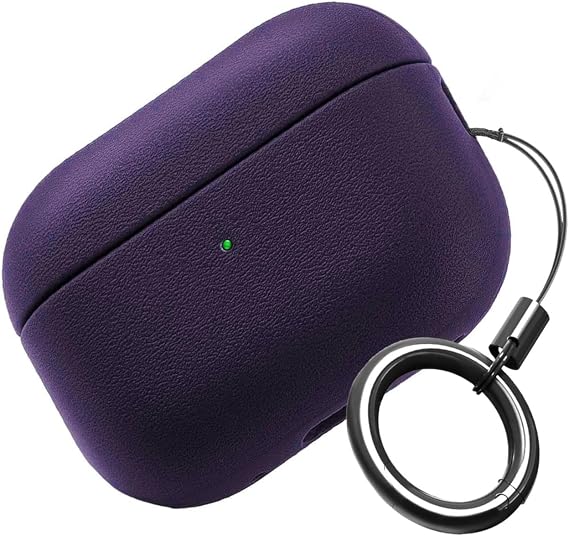Minesk Airpods Pro 2 ile Uyumlu Leather Skin Serisi Parmak İzi Tutmayan Dış Yüzeye Sahip ve Mükemmel Koruma Sağlayan Orta Sertlikte Silikon Kılıf (Mor)