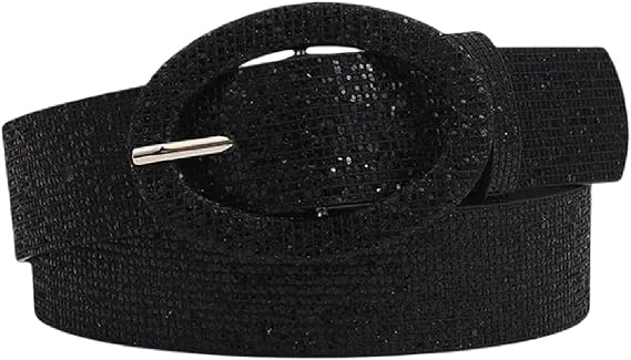 Womens Shiny Sequins Waist Belt Bling Leather Skinny Belt Jeans Dress Belt for Girls Ladies