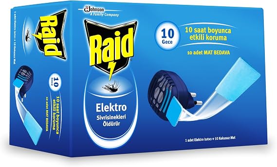Raid Sivrisineklere Karşı Etkili 1 Adet Elektro Isıtıcı + 10 Adet Kokusuz Mat