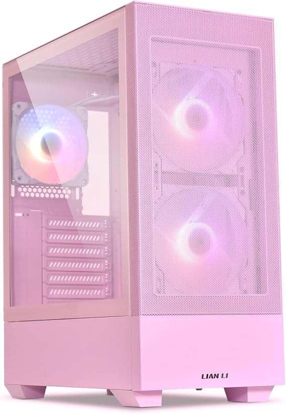 Lian Li High Airflow ATX PC Case RGB Gaming Computer Case Mesh Front Panel Mid Tower Chassis with 3 ARGB PWM Fans USB Type-C Port Tempered Glass Side Panel LANCOOL 205 MESH C, Pink