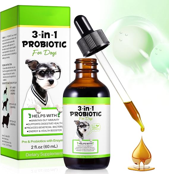 Probiotics for Dogs,3-in-1 Dog Probiotics,Dog Probiotics for Digestive Support, Dog Probiotic Supplements,Pet Probiotics for Dogs, Liquid Probiotics for Dogs | 2 Oz