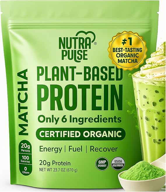 Organic Vegan Protein Powder - Plant-Based Protein, Gluten-Free, 20g Protein Per Serving, Great for Smoothies & Shakes (1pk, 20 Servings (Matcha)