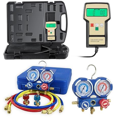 F2C Digital Refrigerant Electronic Charging Scale HVAC AC Manifold Gauge Set R134a