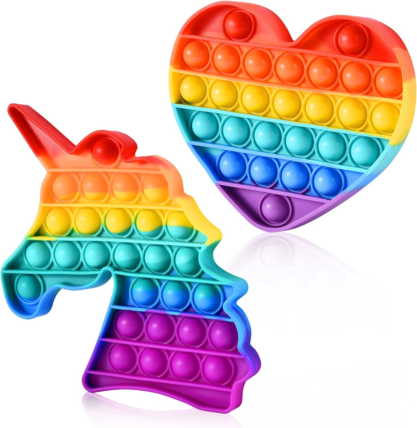 2 Pack Magical Rainbow Pop It Fidget Toys- Unicorn Dinosaur and Heart Pop It, Poppers Bubble with Pop Sound Sensory Fidget Toy for Kids and Adults Stress, Anxiety Relief Autism Toy