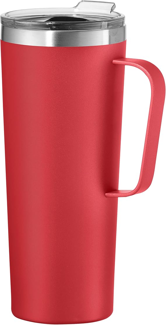 OGGI ThermoMug Stainless Steel Insulated Mug- Double Wall Vacuum Insulated w/Handle & Lid, Coffee Cup, Camping Mug, Travel Thermos, 24oz(700ml), Red