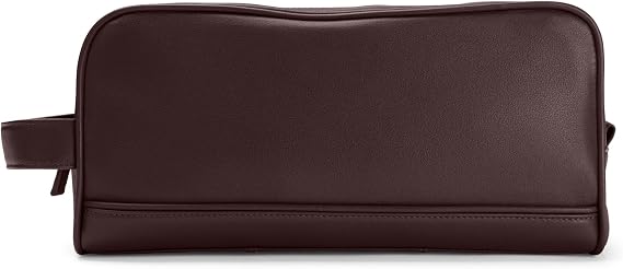 Leatherology Men's Double Zip Toiletry Bag - Full Grain Leather - Brown