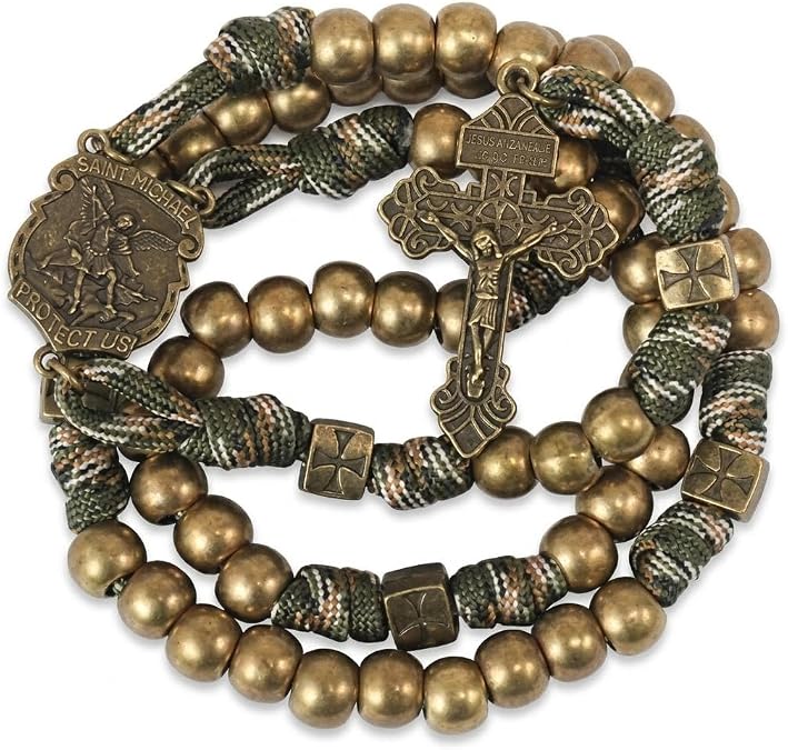 Nazareth Store St Michael Paracord Rosary Beads Rugged Rosary Necklace Strong Corded Catholic Pardon Crucifix