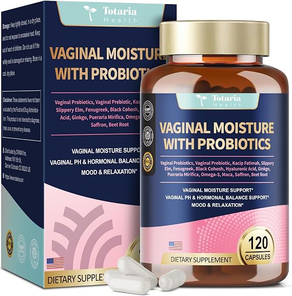 Vaginal Probiotics for Women Vaginal Moisturizer, pH, Odor, Flora, Hormones, Comfort, Mood & Relaxation, 30-in-1 Vaginal Moisture Plus with Slippery Elm Bark, Hyaluronic Acid, Fenugreek - 120 Caps