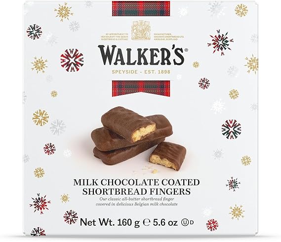 Walkers Shortbread Milk Chocolate Coated Shortbread Fingers - 8-Count Christmas Cookie Box -Authentic Shortbread Cookies from Scotland