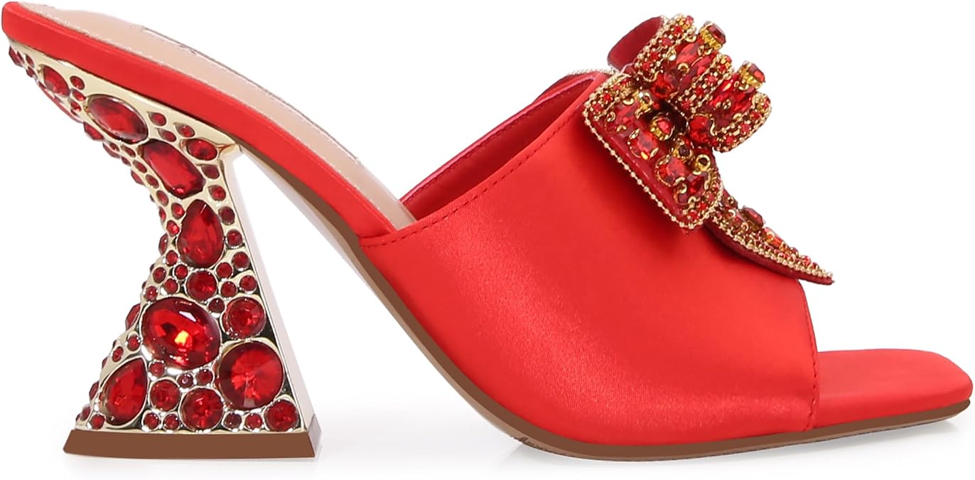 Lady Couture Spark Sandal, Womens Satin Slip-On Dress Sandals, Women's Shoes with Open Toe and Flared Heel