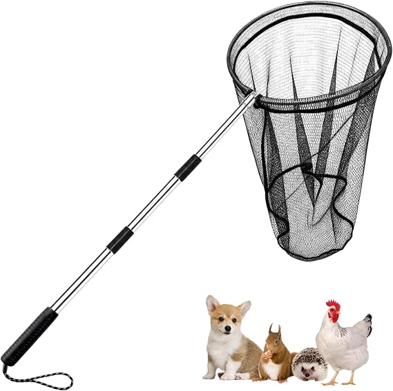 Animal Catcher Net, Chicken Catching Net for Poultry Supplies, Extendable 64" Made of Stainless Steel Fishing net Catcher for Catching Small Duck, Geese, Bird, Bat, Chickens, cat, Poultry