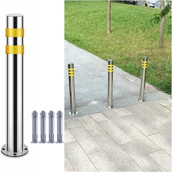 HAIXHX Stainless Steel Parking Bollards for Driveway,Industrial Safety Bollards Reflective Channelizer Post for Crowd Control/Street Stanchion/Road Cones (Color : 2 Pack, Size : 100cm/40in)