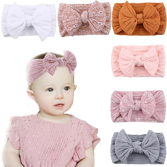 Baby Girls Headbands with Bows Elastics Nylon Hair Bows Hairbands Hair Accessories for Newborn Infant Toddlers Kids