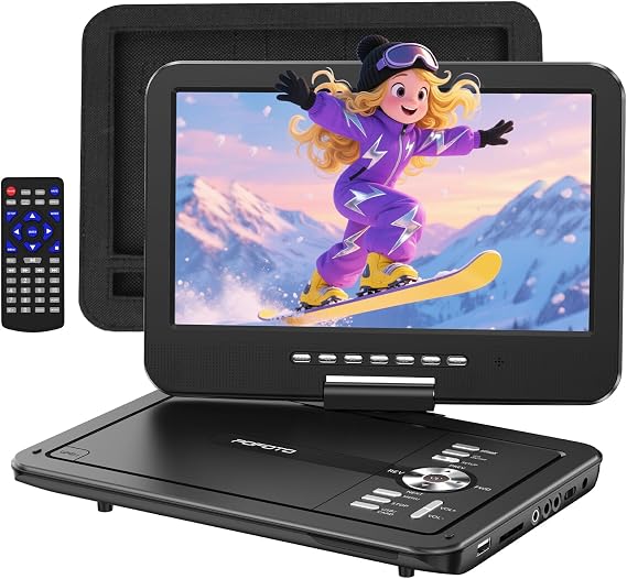 12.5" Portable DVD Player with 10.5" HD Swivel Screen - Black | Car DVD Player with Dual Speakers, Supports CD/DVD/USB/SD, 6-Hour Long Battery, Include Headrest Mount & Remote Control