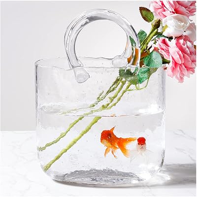 LIOONS Purse Vase, Glass Purse Vase Blowing by Hand Bag Glass Vase Purse Glass Vase, Glass Bag Vase for Decor,Style1-Transparent
