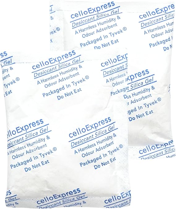 celloexpress Silica Gel Pouches - 25g Silica Gel in Tyvek Paper Sachets - Pack of 10 - Total Gel Weight 250g (25g, 10)