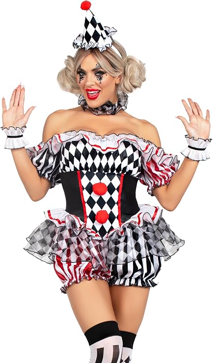 Leg Avenue Womens Darling Harlequin Sexy Clown Costume With Clown Hat Headband