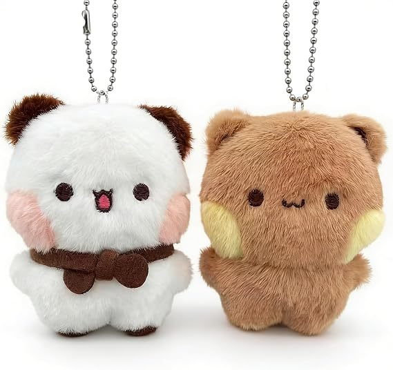 YOKUSHI 2 Pcs Bubu and Dudu Bears Magnetic Plush Keychains, Cute Couple Keychain Cartoon Stuffed Animals with Chains Decorations for Backpacks, Desks, Home, Valentine's Day Gifts