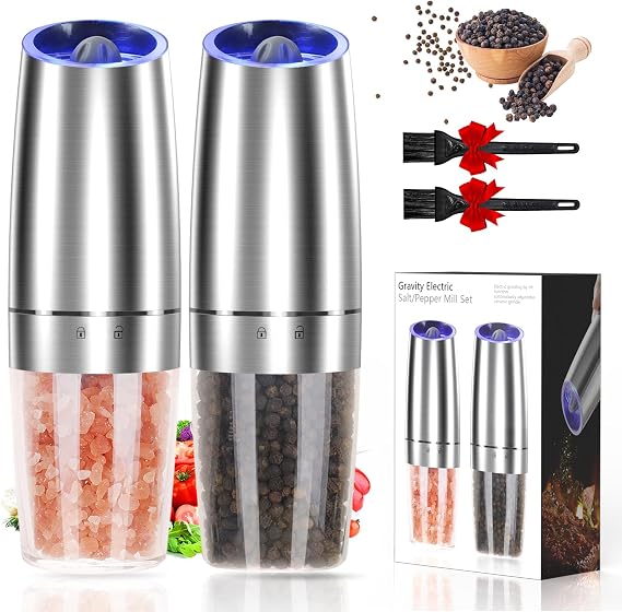 Automatic Gravity Electric Pepper and Salt Grinder, Adjustable Coarseness