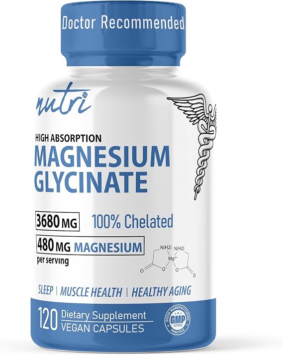 Nature's Fusions Nutri Pure Magnesium Glycinate 3680mg - (Provides 480mg Elemental Magnesium), Chelated for High Absorption, Non-Buffered for Maximum Potency, 120 Capsules