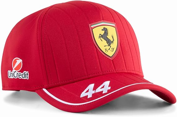 PUMA Scuderia Ferrari F1 2025 Lewis Hamilton Hat | Curved brim, Scudetto logo badge on front, Team partner logos on side, Officially licensed