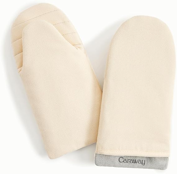 Caraway Oven Mitts, 100% Organic Cotton Oven Mitt Set of 2 | Double-Layer and Stain-Resistant Stitching, Safe Handling of Hot Kitchenware, Cream