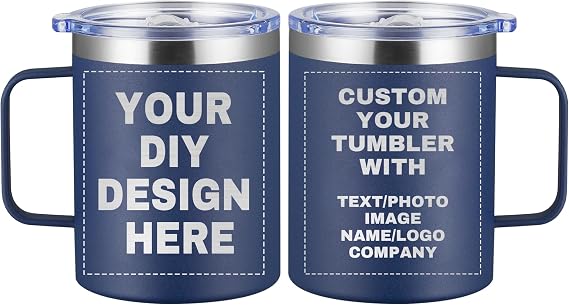 Personalized Coffee Travel Mug,12oz Custom Tumblers,Insulated Coffee Mug with Handle,18/8 Stainless Steel Engraving Name, Logo,Suitable for Travel, Camping and Holiday Parties,Customizable Gift