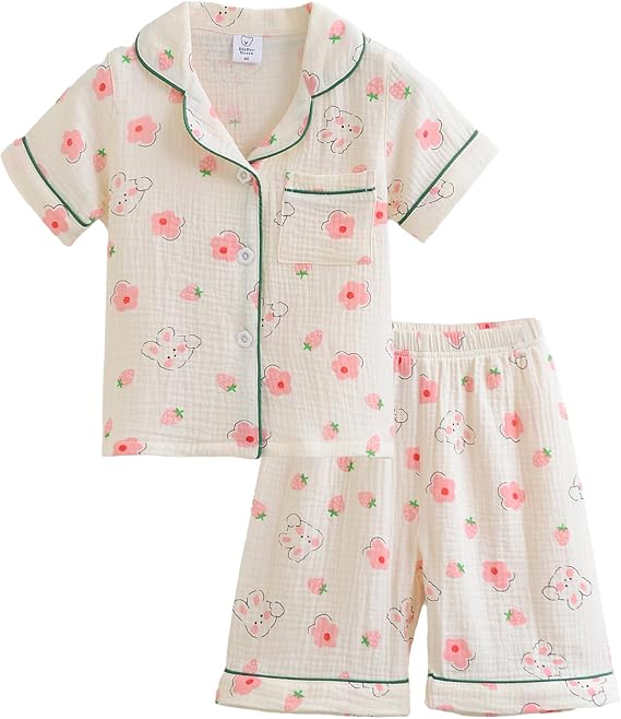 ACESTAR Toddler Girls Boys Pajamas Set Summer 2 Pcs Pjs Set - Kids Short Sleeve Button Down Sleepwear (3T-7 Years)