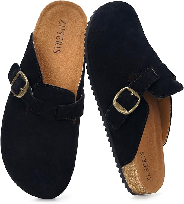 ZUSERIS Suede Clogs for Women Men Wide Width Leather Mules