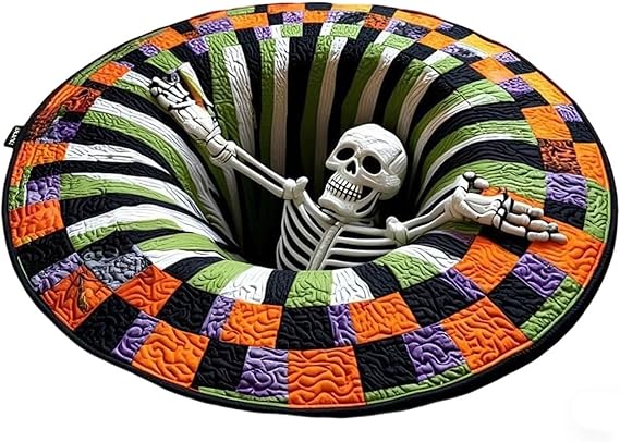 Candy Corn Abyss Quilted Round Mat, Halloween Optical Illusion Rug, 3D Halloween Rug - Optical Illusion with Depth Pattern, Non-Slip Soft Fabric (36 * 36in)