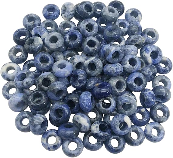 Fekuar 8x14mm Sodalite European Beads for Bracelet, Large Hole(5-6mm) Rondelle Loose Beads for Jewelry Making, 20Pcs