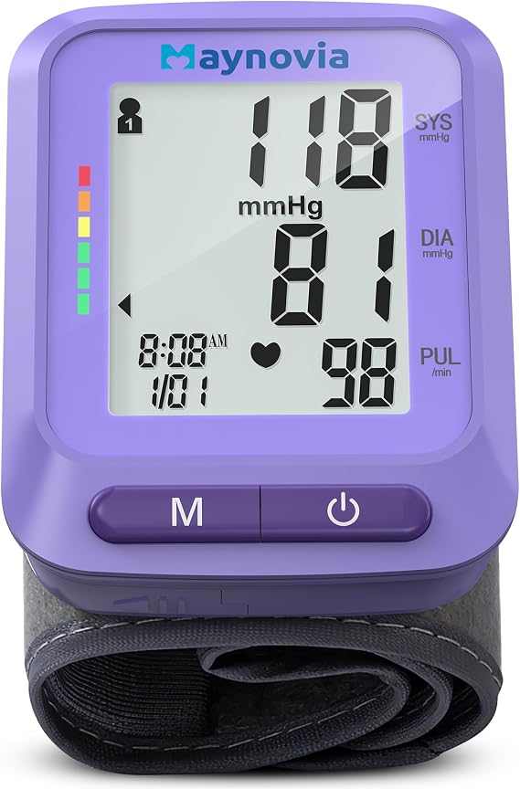Wrist Blood Pressure Monitor with Large LCD Display, Accurate Automatic Wrist Blood Pressure Monitors for Home Use, 2 x 60 Memory, Adjustable Cuff (13.5-21.5cm), Carrying Case Included