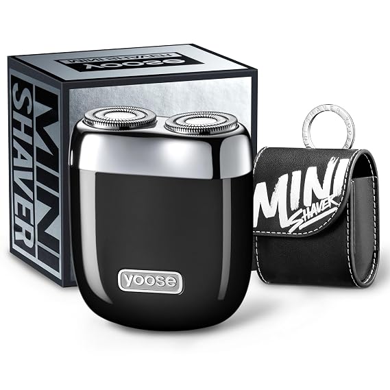 yoose Alloy Mini Shaver, Portable Electric Razor for Men, IPX7 Waterproof, Dry Shave, USB-C Rechargeable, Easy to Clean Magnetic Detachable Head, Cordless Electric Shaver, 60 Mins Runtime, Black