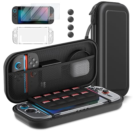 Switch 2 Case Bundle for Nintendo Switch 2 2025, 10 IN 1 Gift Kit with Portable Carrying Case, Console Protective Case, Joycon Cover, Screen Protector and Thumb Grips, Travel Storage Full Protection