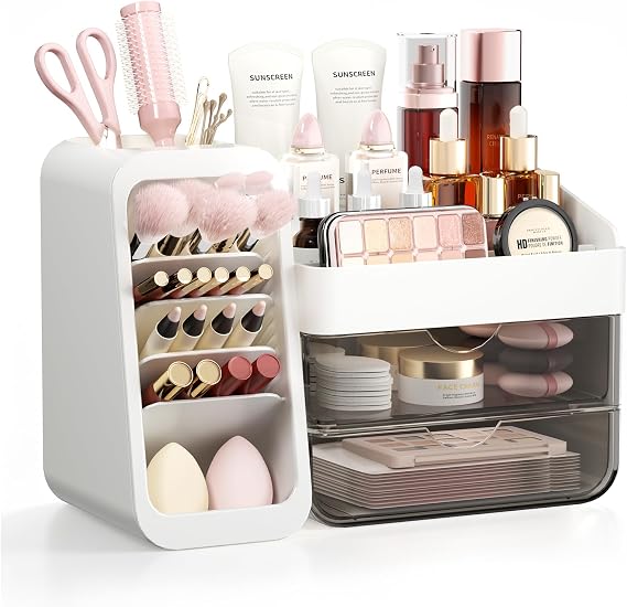 Makeup Organizer Countertop with DIY Adjustable Brush Holder for Vanity